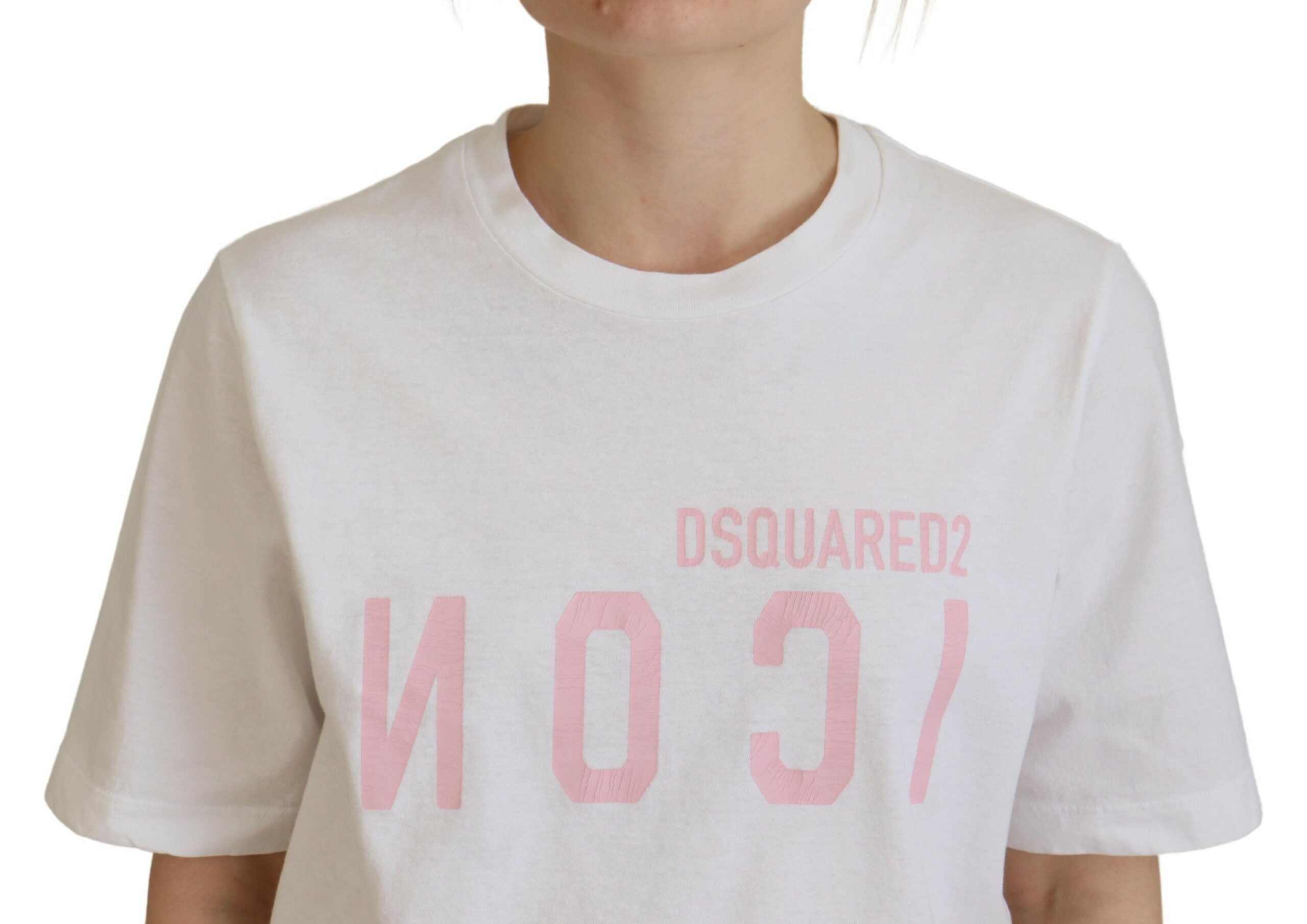 Dsquared² Beyaz Pamuklu Parlak Simge Doğu Tişörtü Yuvarlak Yaka Tişört